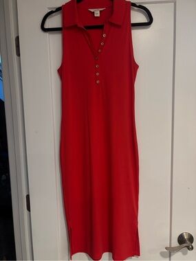 Lilly Pulitzer Red Sleeveless Polo Midi Dress with Gold Button Placket